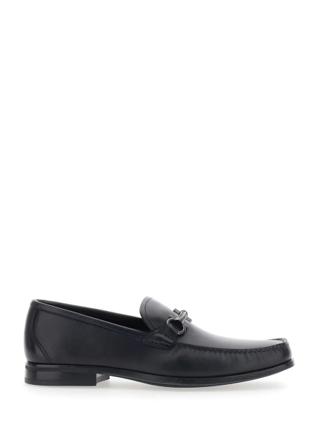 Mocasini Blue Loafers with Gancini Detail on the Front in Leather for Men