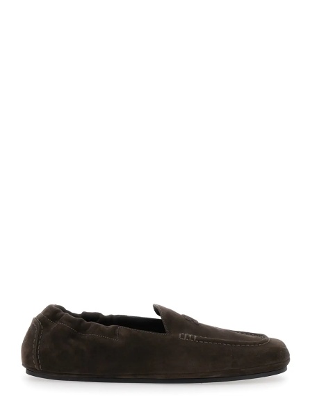 Mocasini Brown Loafers with Triomphe Embroidery and Elastic Design in Suede Woman