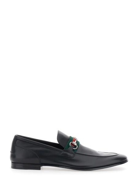 Mocasini 'Como' Black Loafers with Web Stripe and Horsebit in Leather for Men