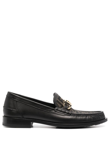 Mocasini Fendi negri din piele si material textil