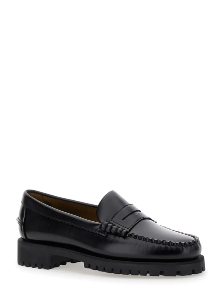 Mocasini Loafers '7002IJ0902' Black with Round Toe and Chunky Sole in Leather Women