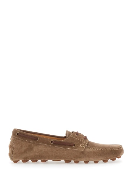 Mocasini Loafers 'Bubble Gommino' with Contrast Stitching in Brown Suede for Men