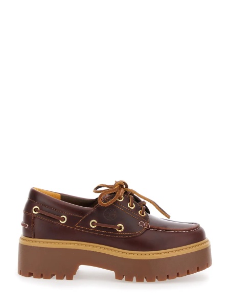 Mocasini Loafers with Engraved Logo and Platform in Brown Leather for Women