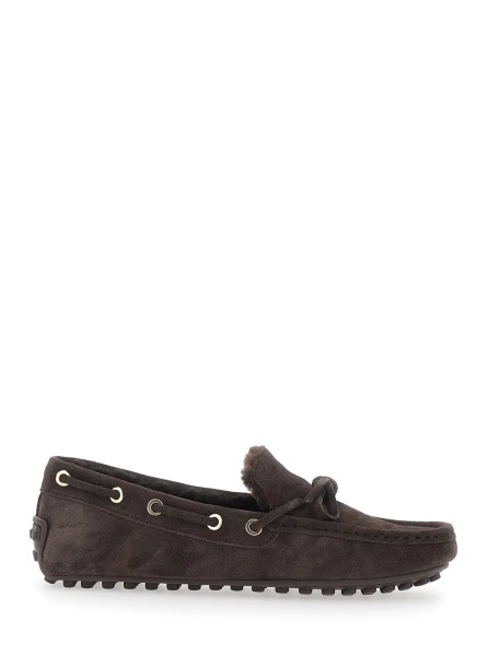 Mocasini Loafers with Rubber Sole and Shearling Details Brown Women