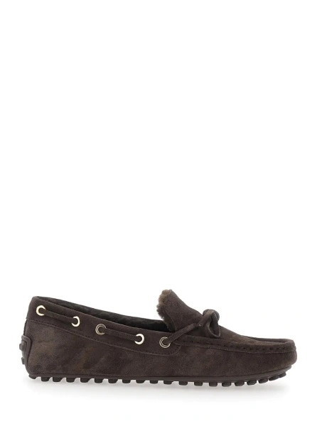 Mocasini Loafers with Rubber Sole and Shearling Details Brown Women