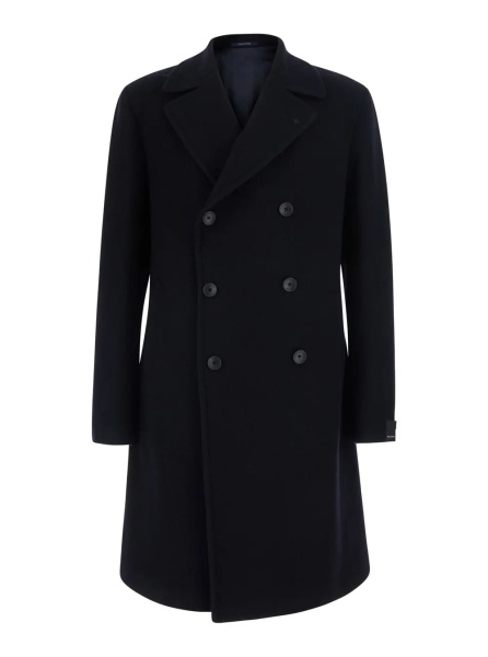 Paltoane 'Arden' Blue Double-breasted Coat with Notched Revers in Wool and Cashmere Men