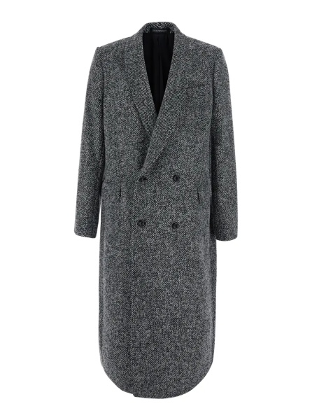 Paltoane Black Double-Breasted Coat with Front Buttons in Blend Wool Men