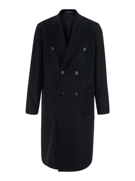 Paltoane Black Double-breasted coat with Peak revers in wool and cashmere for men