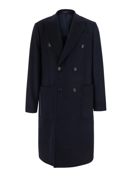 Paltoane Blue Double-breasted coat with Peak revers in wool and cashmere for men