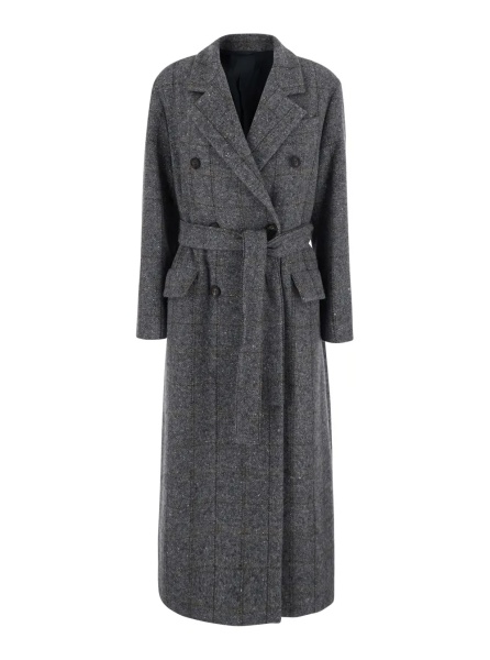 Paltoane Gray Double-breasted coat with Notched revers and removable belt on the front in wool blend for women