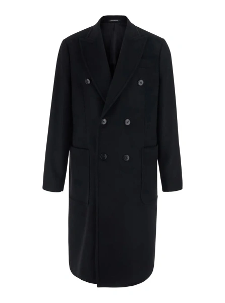 Palton Black Double-breasted coat with Peak revers in wool and cashmere for men