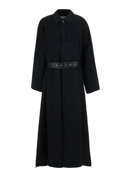 Palton Black Trench Coat with Bonded Cotton Details