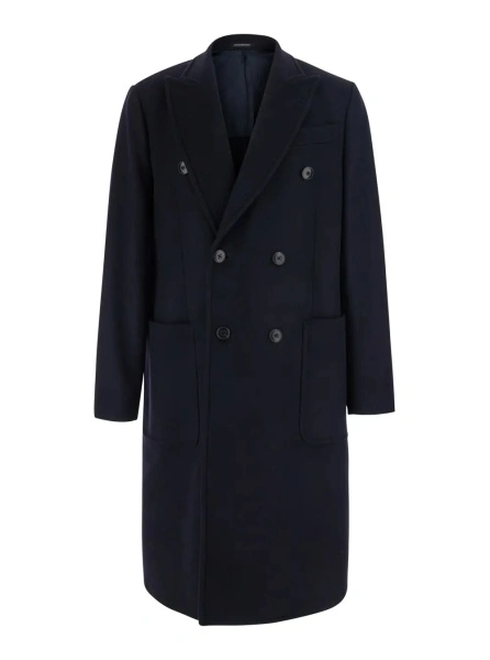 Palton Blue Double-breasted coat with Peak revers in wool and cashmere for men