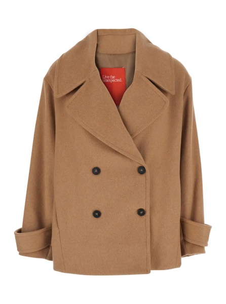 Palton Brown Long Sleeve Collar Coat in Tech Fabric for Women