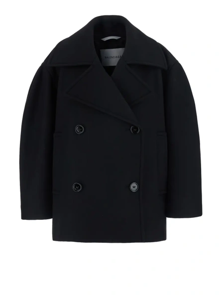 Palton SHORT COCOON COAT DOUBLE COMPACT WOOL