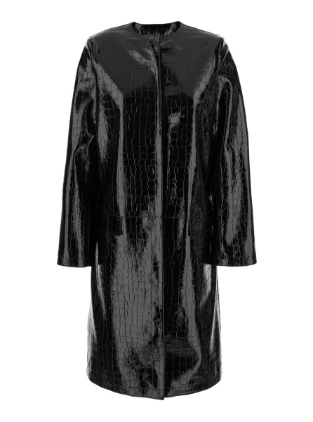 Palton TOTÊME Black Coat with Front Button Closure and Embossed Crocodile Effect in Leather Woman