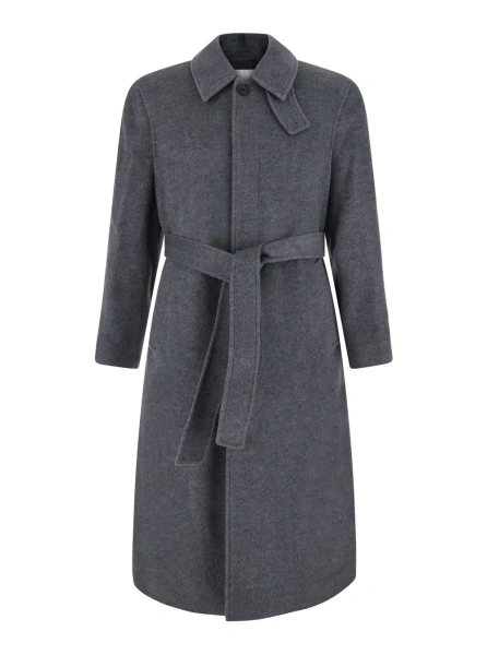 Palton Unisex coat with cashmere and gray wool belt