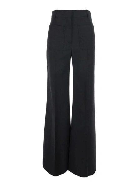 Pantaloni 'Alina' Grey Pants with patch pockets on the front in wool for women