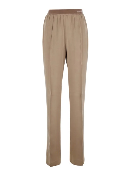 Pantaloni Beige Pants with Elasticated Waist with Logo Lettering in Silk for Women