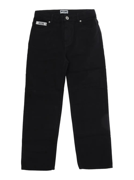 Pantaloni black Five-pocket trousers with patch in cotton for boy