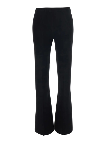 Pantaloni Black High-Waisted Pants with Logo Plate on the Back and Flared Leg in Blend Viscose for Women
