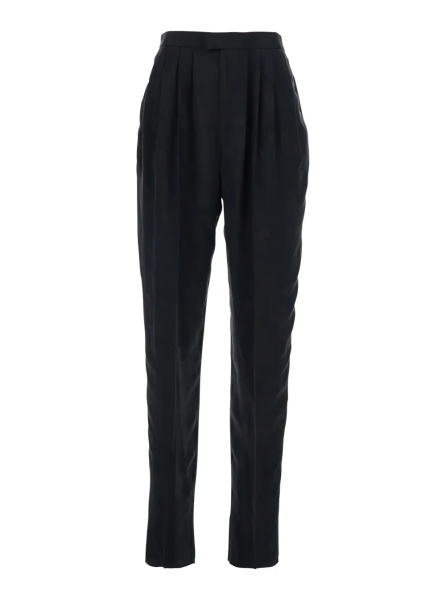 Pantaloni Black High-Waisted Straight Leg Pants in silk for Women