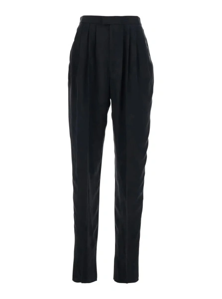 Pantaloni Black High-Waisted Straight Leg Pants in silk for Women