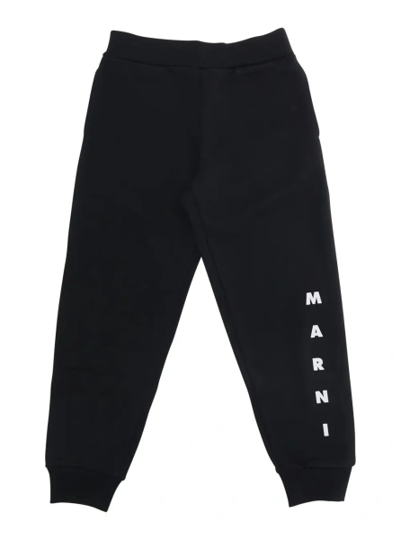Pantaloni Black Pants with Elastic Waist and Logo Lettering on the Front in Cotton Boy