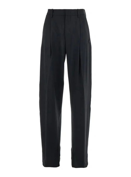 Pantaloni Black Trousers with Pleats on the Front and Side Logo Patch in Stretch Tech Wool Woman