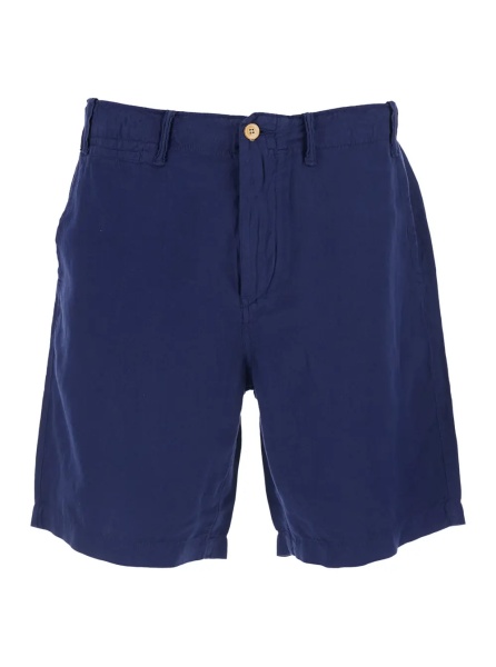 Pantaloni Blue Bermuda with Side Pockets and logo patch on the back in Linen and Cotton Blend Men