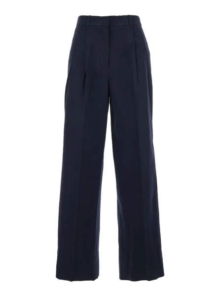 Pantaloni Blue Pants with Front Pleats in Cotton Blend for Women