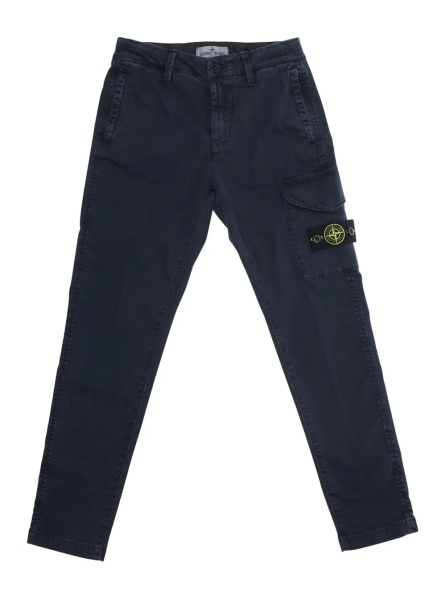 Pantaloni Blue Pants with One Cargo Pocket on the Front and Logo Patch on the Front in Cotton Stretch Boy