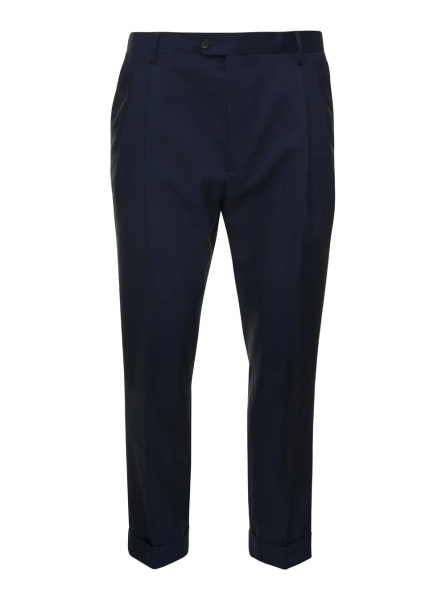 Pantaloni Blue Suit Pants with Belt Loops and Tapered Leg in Wool Blend for Men