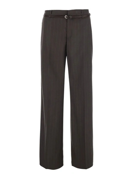 Pantaloni Brown Pants with belt and all-over pinstripe motif in fabric for women