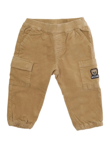 Pantaloni brown trousers with side pocket and logo patch in velvet baby