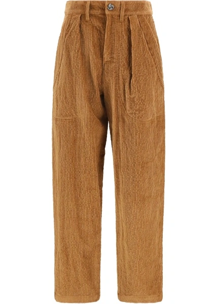 Pantaloni casual KRISTINA TI maro din catifea reiata