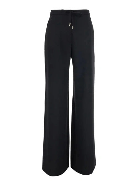 Pantaloni 'Denaro' Black Pants with drawstring waist in stretch wool for women