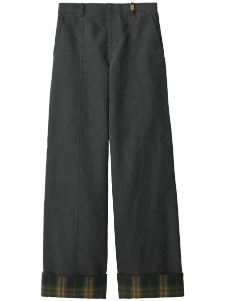 Pantaloni drepti Burberry gri din bumbac si poliamida