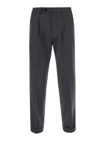 Pantaloni Gray Pants with Cuff Hem and Double Pleat on the Front in Wool Blend for Men
