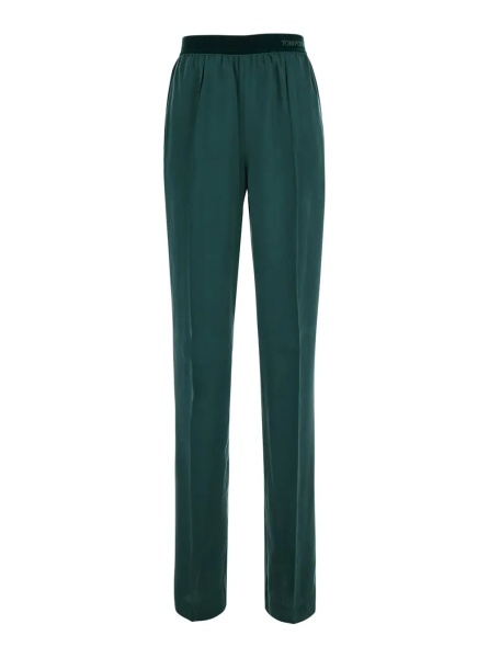 Pantaloni Green Pants with Elasticated Waist with Logo Lettering in Silk for Women
