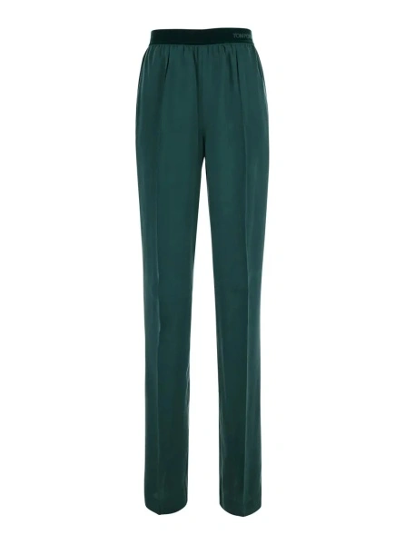 Pantaloni Green Pants with Elasticated Waist with Logo Lettering in Silk for Women