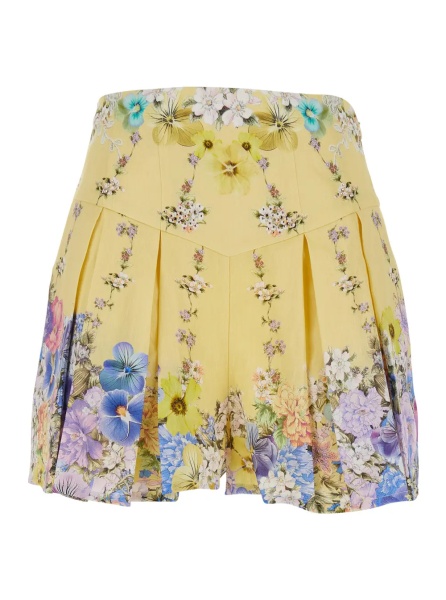 Pantaloni Multicolor Shorts with All-Over Floral Print and Crystal Embellishments in Linen and Silk Woman
