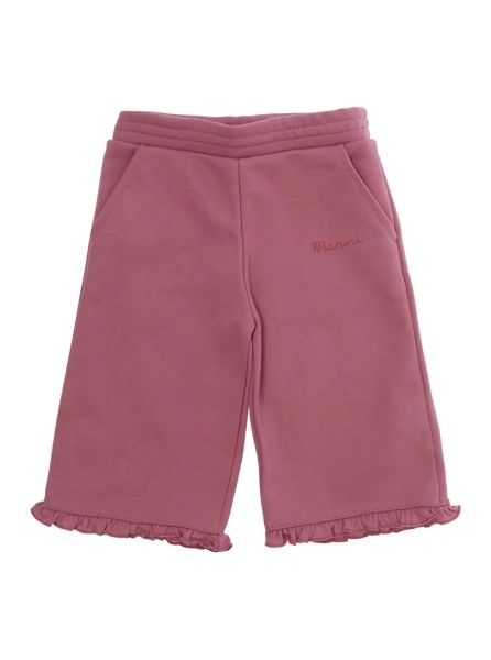 Pantaloni Pink Pants with pockets and logo lettering in cotton Baby