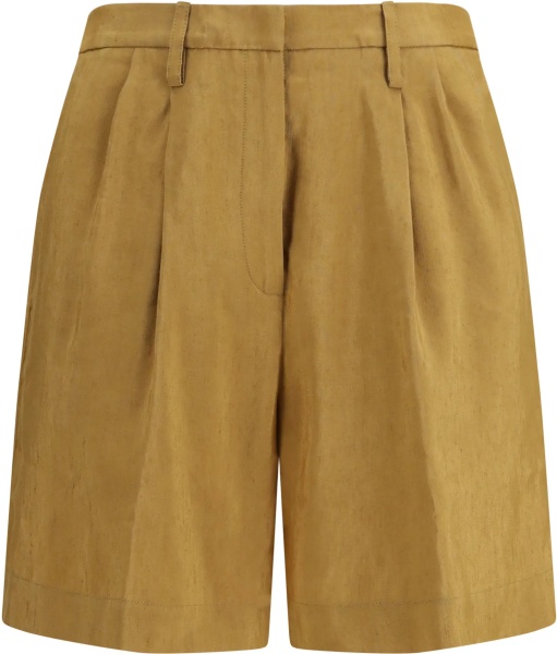 Pantaloni Slubbed linen and viscose Bermuda Shorts with hook and zip closure