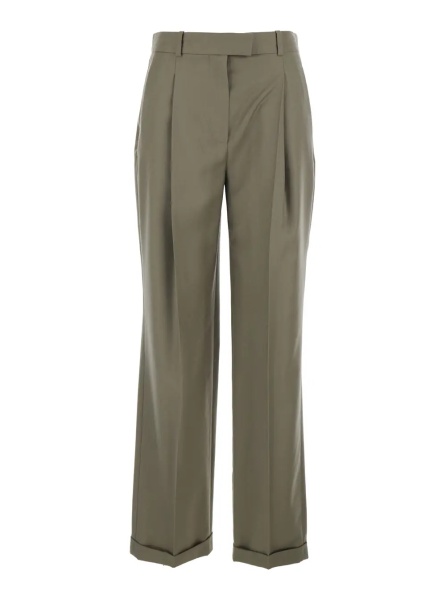 Pantaloni 'Sorina' Green Pants with Turn-Up Hem and Belt Loops in Wool Woman