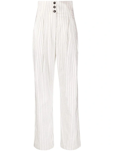 Pantaloni talie inalta Philosophy albi din bumbac si polyester