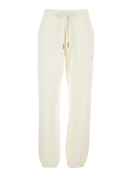 Pantaloni White Pants with Elastic Drawstring Waist and Logo Patch on the Side in Cotton Blend Woman