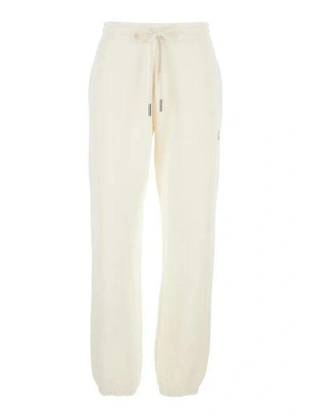 Pantaloni White Pants with Elastic Drawstring Waist and Logo Patch on the Side in Cotton Blend Woman