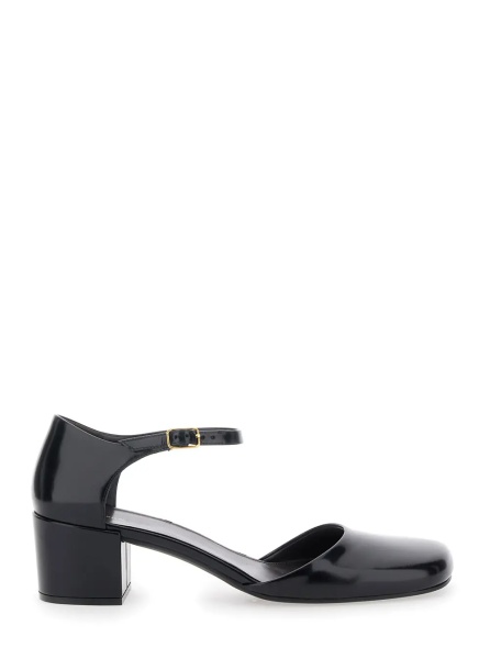 Pantofi 'Penelope' Black Pumps with Square Toe and Low Block Heel in Patent Leather Woman