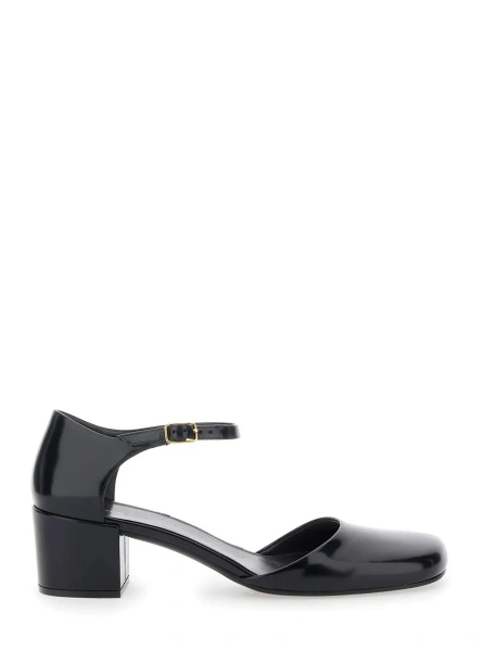Pantofi 'Penelope' Black Pumps with Square Toe and Low Block Heel in Patent Leather Woman